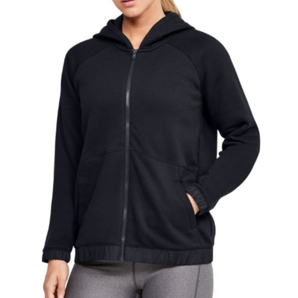Women's Black Under Armour Hustle Fleece Full Zip Hoodie
